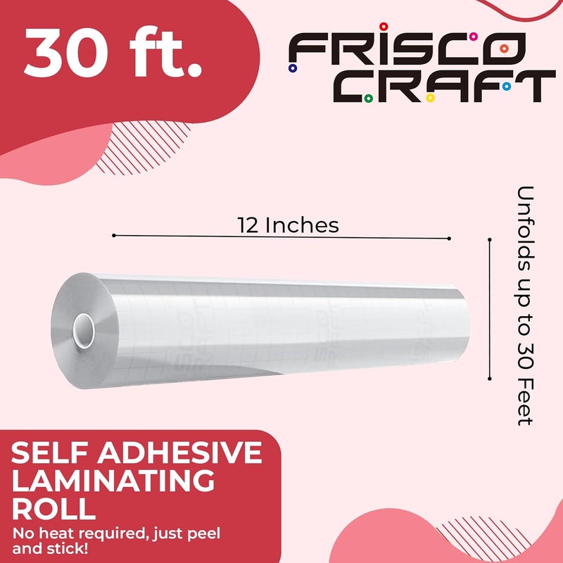 Frisco Craft Transparent Self Adhesive Laminating Roll - Self Laminating Sheets for Decals, Sticker, Photos & More - No Heat Sealing, Glossy, Clear Sheets (12" x 30 ft) - Image 2